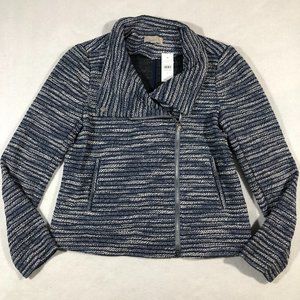 NEW LOFT Womens Small Moto Style Boucle Asymmetrical Zip Jacket Blue NWT $98